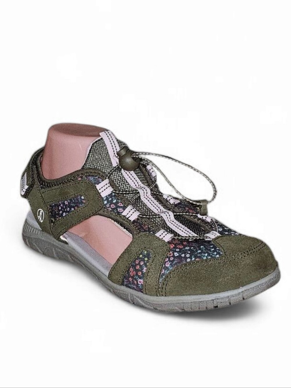 Lands' End Olive Green Floral Sport Sandal with Pink Accents
